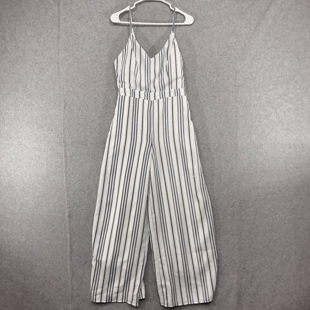 Lulus Take Time to Sea Me Jumpsuit Womens Size M Blue and White Striped Lace-Up